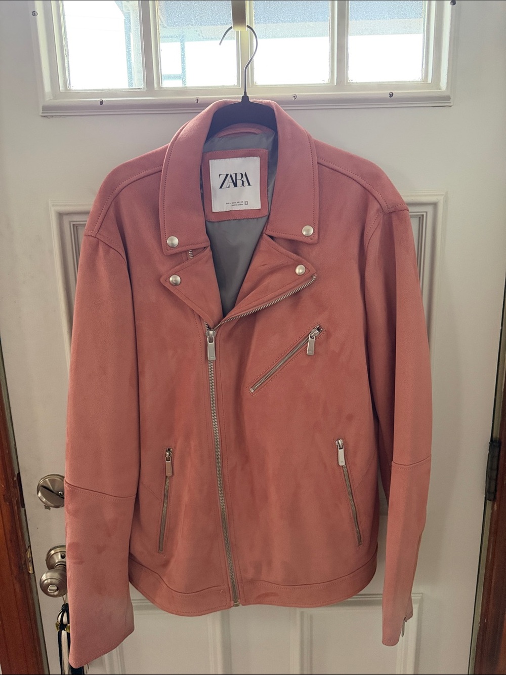 ZARA Men’s Dusty Rose Suede Bomber-Style Jacket